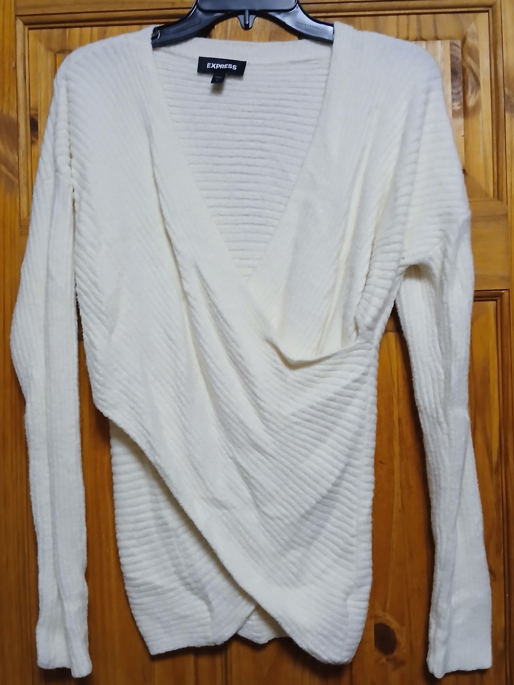 Express Ivory Ribbed Wrap-Front Sweater